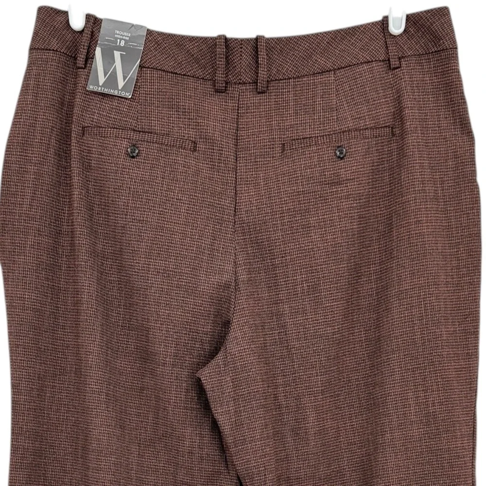 Worthington Women's High-Rise Modern Fit Stretch Rust Black Trousers Size 18 NWT